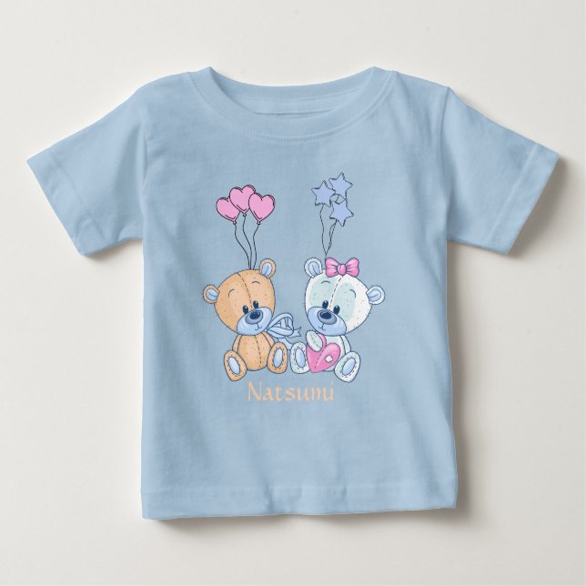 Camiseta De Bebé Ilustracion Cute Teddy Bears and Balloons (Anverso)