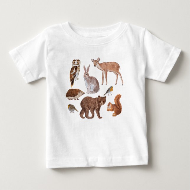 Camiseta De Bebé Ilustracion de animales de Woodland (Anverso)