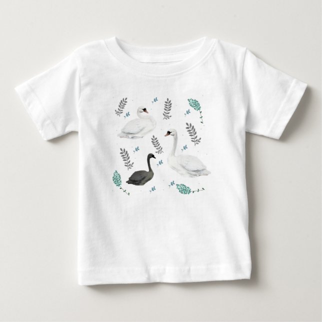 Camiseta De Bebé Ilustración de cisne de cuento de hadas Botánica f (Anverso)