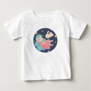 Camiseta De Bebé Ilustración de conejito y niña en noche estrellada