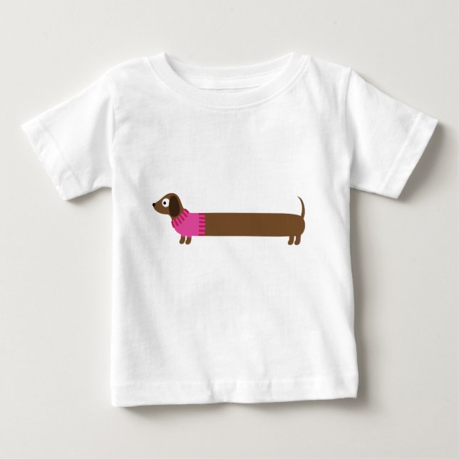 Camiseta De Bebé Ilustracion de Cute Long Dachshund (Anverso)