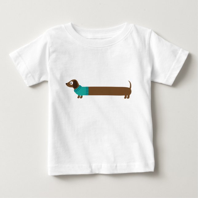 Camiseta De Bebé Ilustracion de Cute Long Dachshund (Anverso)