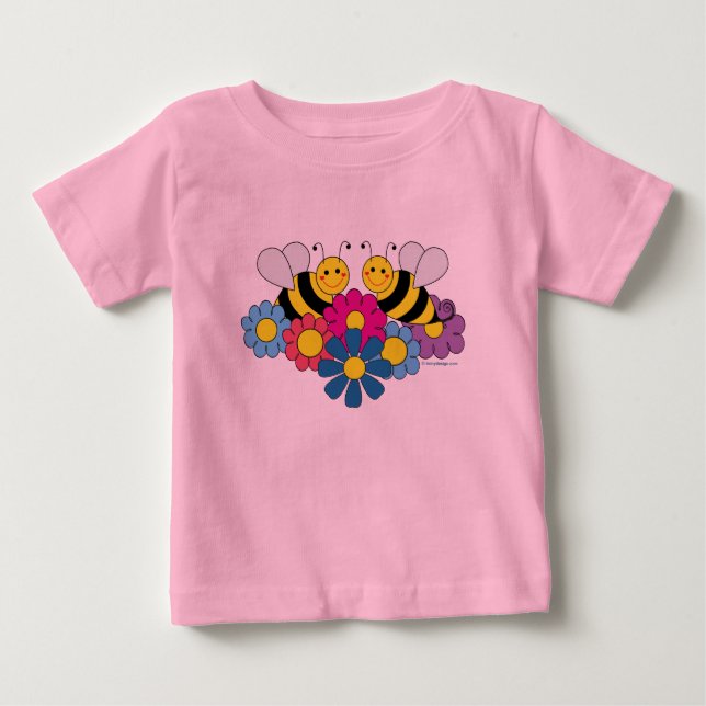Camiseta De Bebé Ilustracion de diseño de abejas y flores (Anverso)