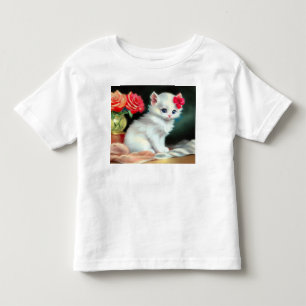Camiseta De Bebé Ilustracion de gatito blanco con flores rojas