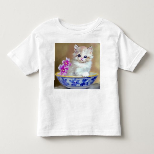 Camiseta De Bebé Ilustracion de gatito blanco vintage (Anverso)