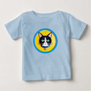 Camiseta De Bebé Ilustración de gato blanco y negro con ojos azules