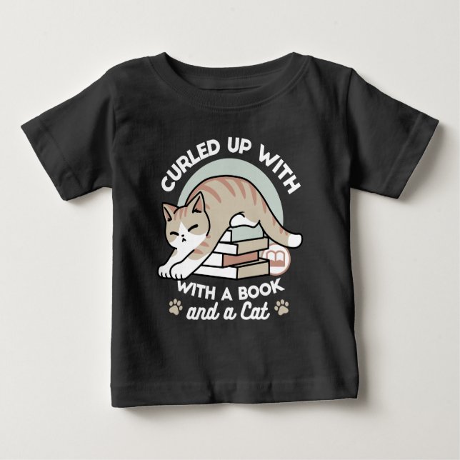 Camiseta De Bebé Ilustracion de Gato de Amante de Libros - Curva y  (Anverso)