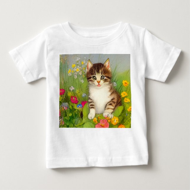 Camiseta De Bebé Ilustracion de gato sonriente vintage (Anverso)