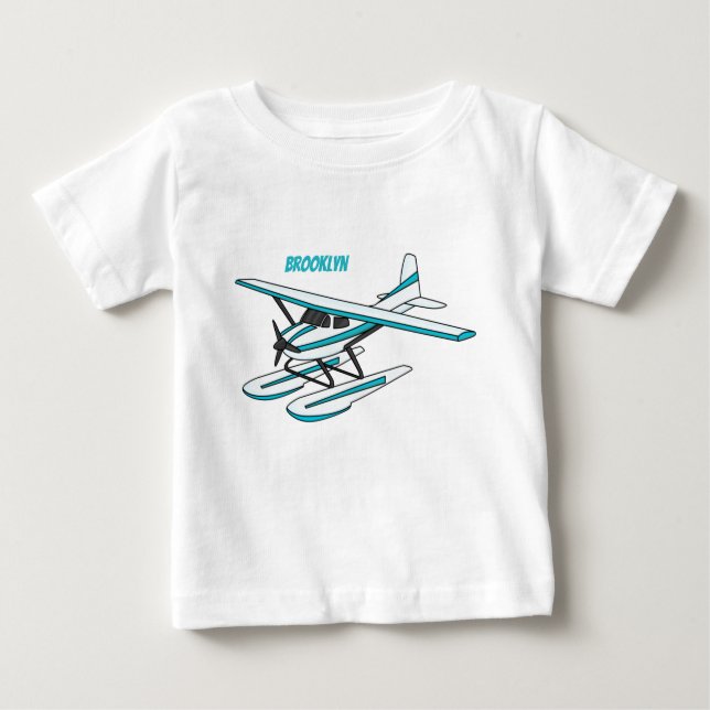 Camiseta De Bebé Ilustracion de hidroavión azul blanco (Anverso)