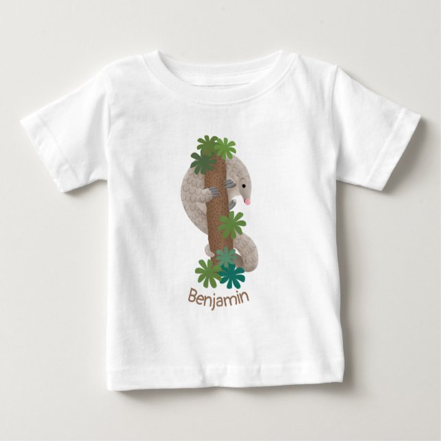 Camiseta De Bebé Ilustracion de hormigón de pangolin feliz (Anverso)