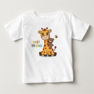 Camiseta De Bebé Ilustración de jirafa y oso amigos inseparables li