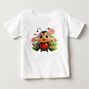 Camiseta De Bebé Ilustración de mariquita linda rodeada de flores