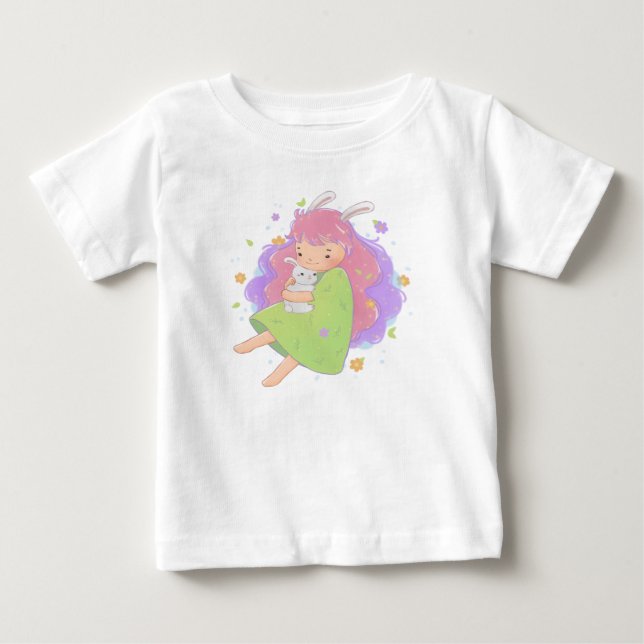 Camiseta De Bebé Ilustración de niña conejito de primavera (Anverso)