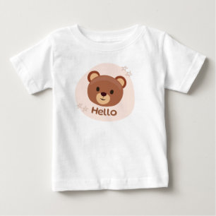 Camiseta De Bebé Ilustración de Oso de Peluche "Hola" Lindo Camiset