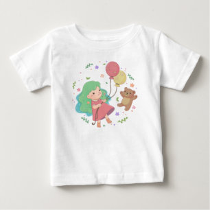 Camiseta De Bebé Ilustración de oso de peluche y niña