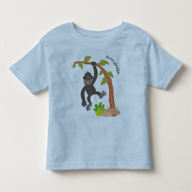 Camiseta De Bebé Ilustracion de personalizado de bebé gorila feliz (Anverso)