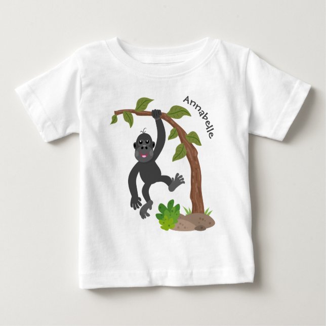 Camiseta De Bebé Ilustracion de personalizado de bebé gorila feliz (Anverso)