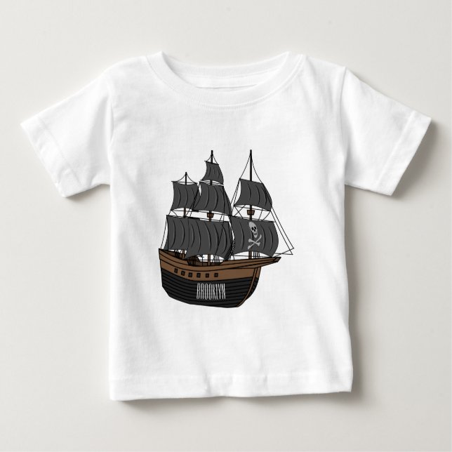Camiseta De Bebé Ilustracion de personalizado de buques piratas (Anverso)