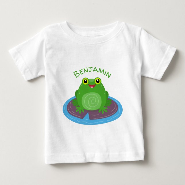 Camiseta De Bebé Ilustracion de personalizado de rana verde alegre (Anverso)
