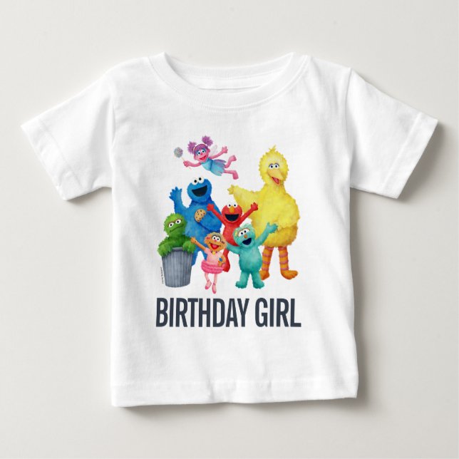 Camiseta De Bebé Ilustracion de Plaza Sésamo | Chica de cumpleaños (Anverso)