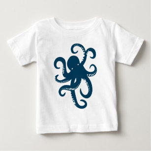 Camiseta De Bebé Ilustracion de pulpo náutico azul de la Marina Cut