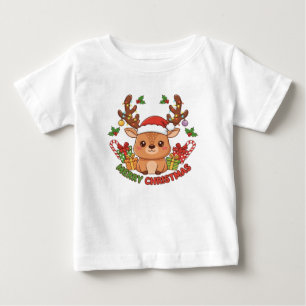 Camiseta De Bebé Ilustración de reno de Navidad adorable