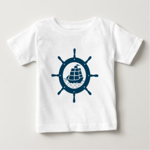 Camiseta De Bebé Ilustración de timón de barco náutico azul marino