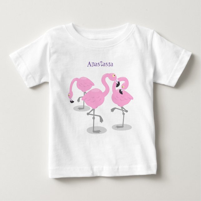 Camiseta De Bebé Ilustracion de trío de flamingo rosado (Anverso)