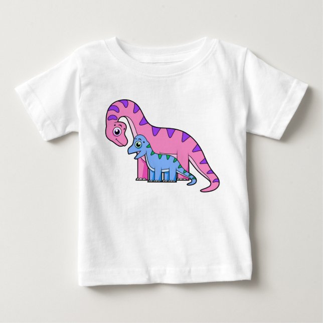 Camiseta De Bebé Ilustracion De Un Brachiosaurio Madre E Hijo. (Anverso)