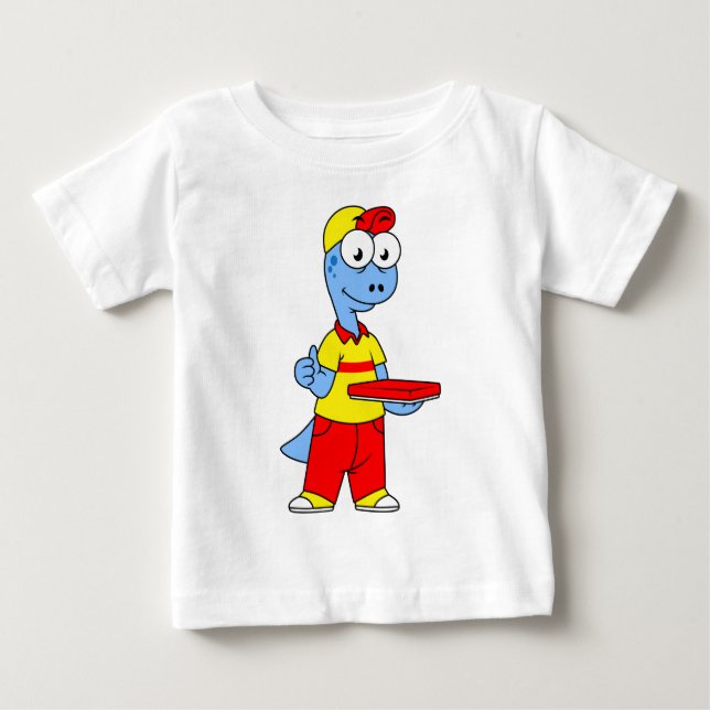 Camiseta De Bebé Ilustracion De Una Persona Que Entrega El Brontosa (Anverso)