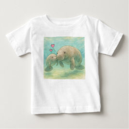 Camiseta De Bebé Ilustración en acuarela de manatí madre y bebé – 