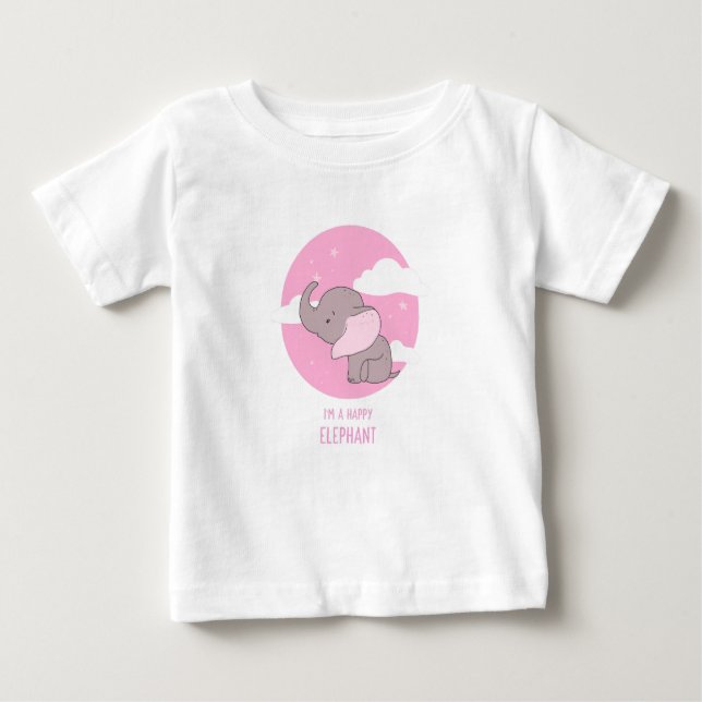 Camiseta De Bebé ilustracion "Happy Elephant" para niños con cielo  (Anverso)