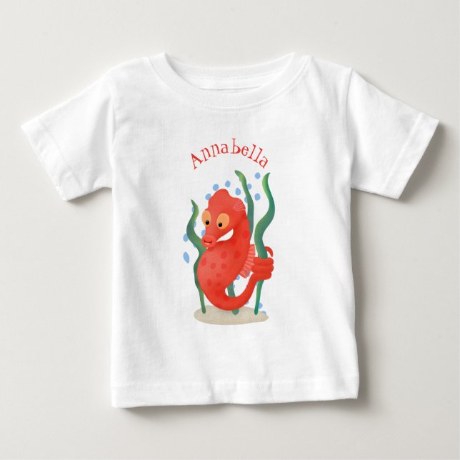 Camiseta De Bebé Ilustracion personalizado de caballito de mar rojo (Anverso)