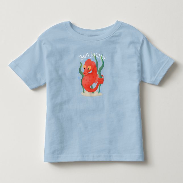 Camiseta De Bebé Ilustracion personalizado de caballito de mar rojo (Anverso)