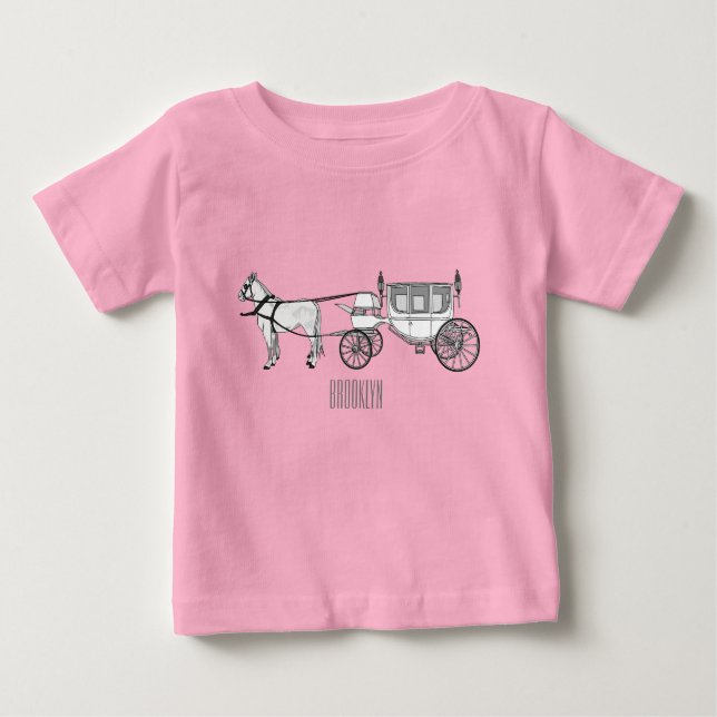 Camiseta De Bebé ilustracion personalizado de caballos y carruajes  (Anverso)