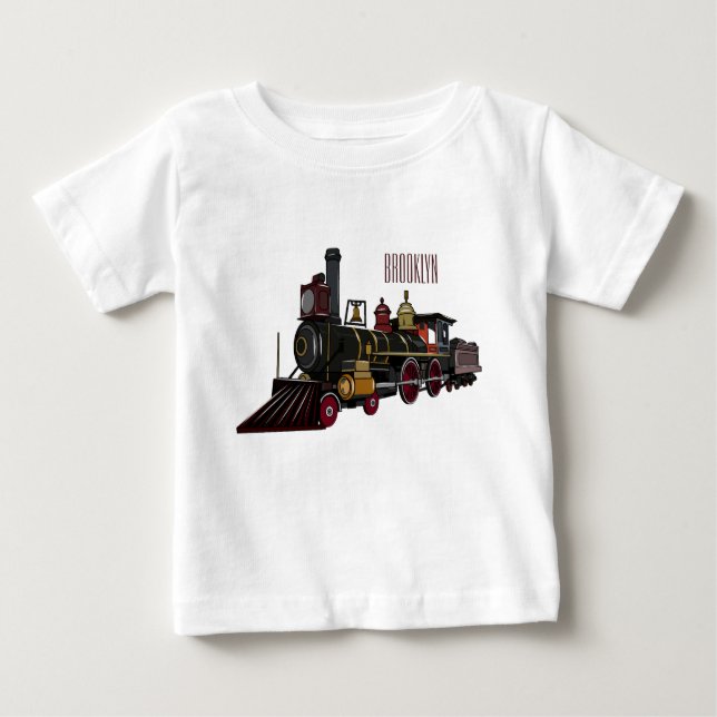 Camiseta De Bebé Ilustracion personalizado de locomotora de vapor (Anverso)