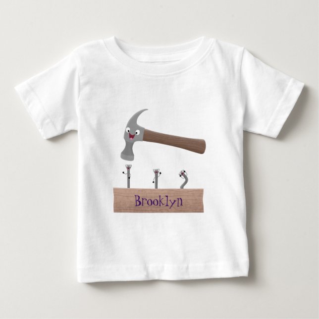 Camiseta De Bebé Ilustracion personalizado de martillo y clavos lin (Anverso)