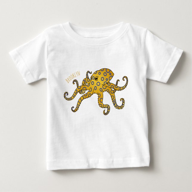 Camiseta De Bebé Ilustracion personalizado de pulpo de anillo azul (Anverso)