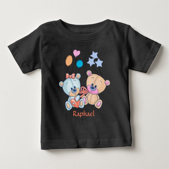 Camiseta De Bebé Ilustracion Teddy Bears and Balloons (Anverso)