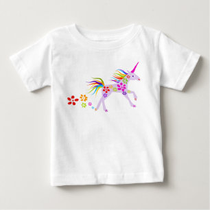 CAMISETA DE BEBÉ ILUSTRACION VECTOR UNICORN FLORES DE FLUJOS DE LLU