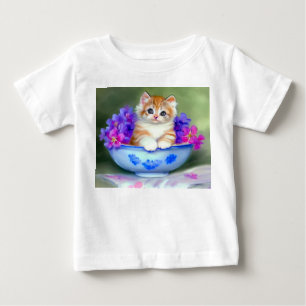 Camiseta De Bebé Ilustración Vintage de Gatito Naranja y Blanco