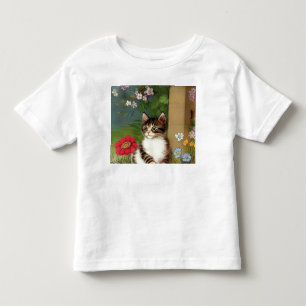Camiseta De Bebé Ilustración Vintage de Gato con Flores de Primaver