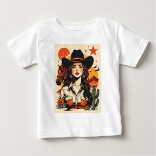 Camiseta De Bebé Ilustración vintage de vaquera del oeste al atarde