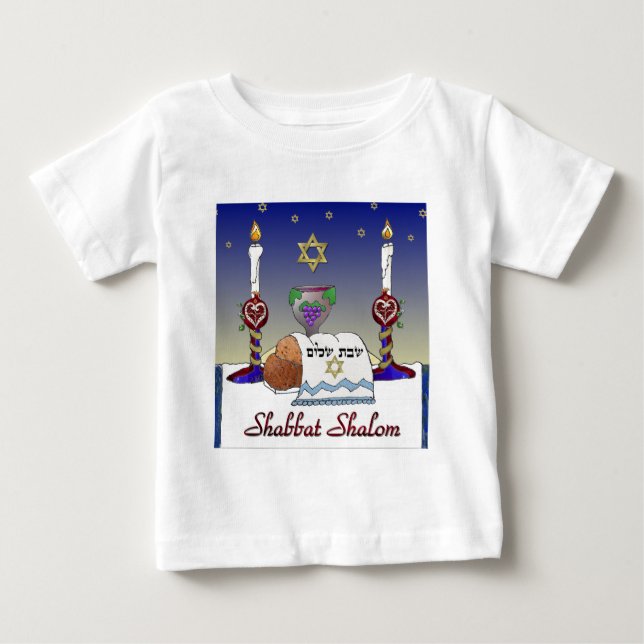 Camiseta De Bebé Impresión artística de Judaica Shabbat Shalom (Anverso)