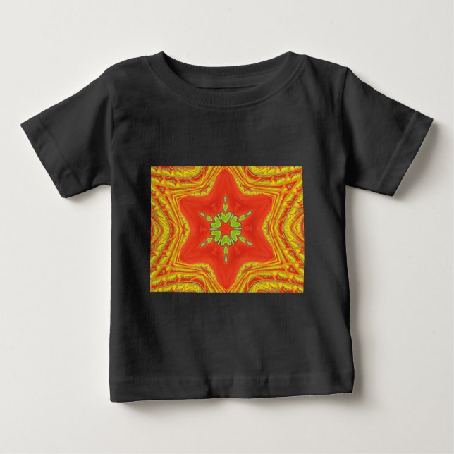 Camiseta De Bebé Impresión de arte de Mandala verde de oro rojo (Anverso)