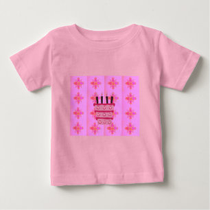 Camiseta De Bebé Impresión de tarta de cumpleaños rosada