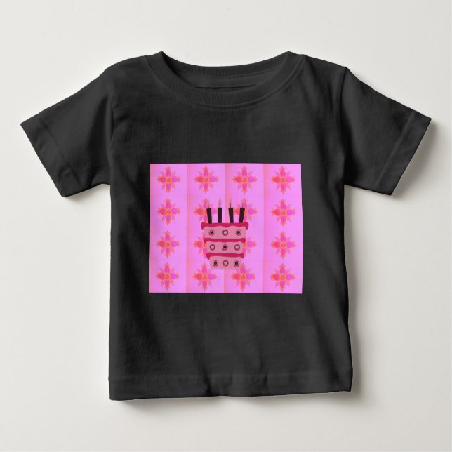 Camiseta De Bebé Impresión de tarta de cumpleaños rosada (Anverso)