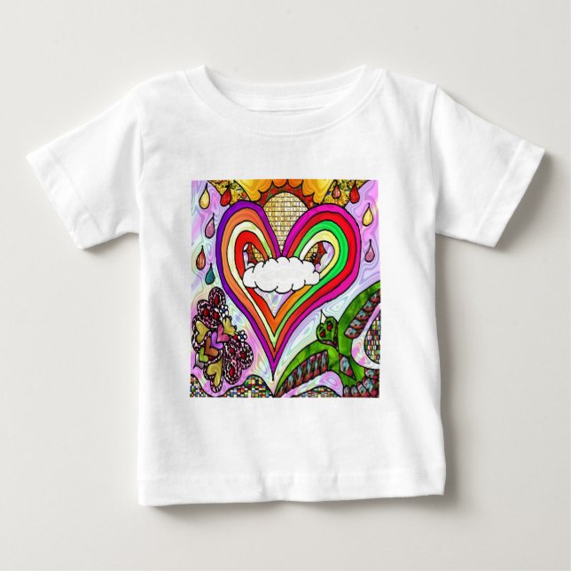 Camiseta De Bebé Impresión psicodélica de arte cardíaco arcoiris (Anverso)