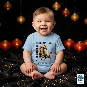 Camiseta De Bebé Impresionante Año Chino de la Cabra de Fuego Dorad