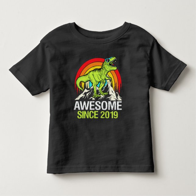 Camiseta De Bebé Impresionante desde 2019 Dinosaurio 4 años cuarto  (Anverso)